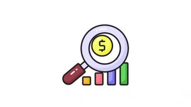 İş analiz simgesi canlandırması, beyaz arkaplanda izole edilmiş, modada canlandırma