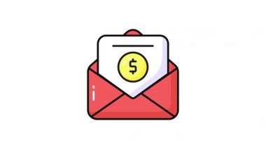 Zarfın içinde dolar ile finansal posta konsepti animasyonunu gösteren belge