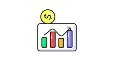 Finansal grafiğin konsept simge animasyonunu, iş haritası vektör animasyonunu gösteren bir dolar