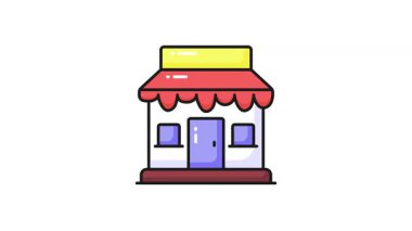 Güzel tasarlanmış vektör animasyon atölyesi binası, ticari bina, pazar ikonu animasyonu