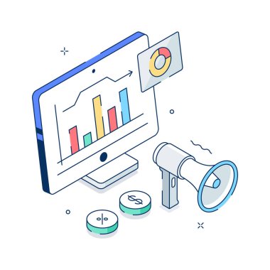 Finansal pazarlamanın bu inanılmaz izometrik illüstrasyonunu indir