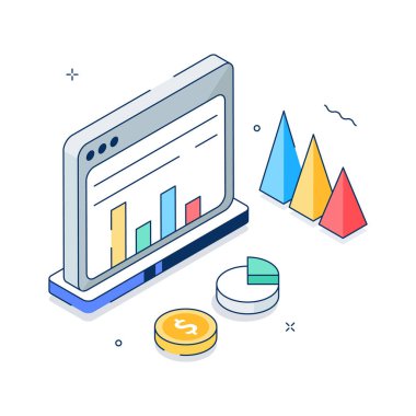 İş veri analizinin modern izometrik çizimi, düzenlenebilir vektör