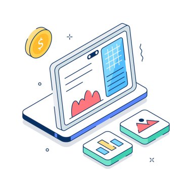 Yaratıcı olarak hazırlanmış inanılmaz finansal rapor izometrik illüstrasyon