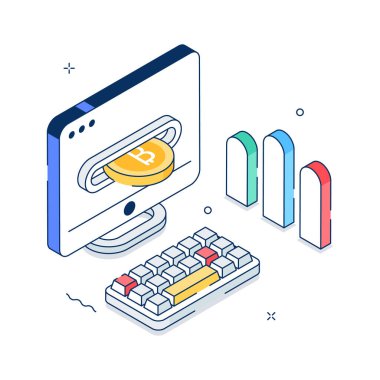 Kripto para yatırımı illüstrasyonu Bitcoin mevduatlarını ve ticaretini gösteriyor