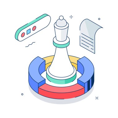 Stratejik finansal planlamayı sembolize eden satranç taşının kullanışlı bir izometrik çizimi