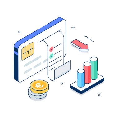 Moda tasarım tarzında işletim analizinin Isometric illüstrasyonu
