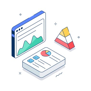 Veri analizinin büyüleyici bir izometrik çizimi, premium vektör