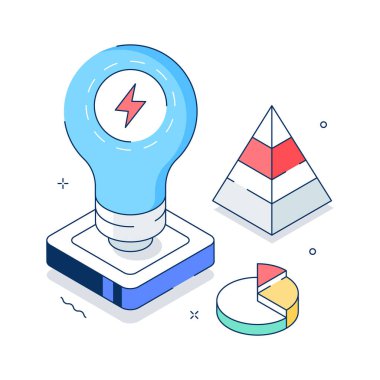 Yenilikçi iş fikirleri ve finansal yaratıcılık kavramı izometrik illüstrasyon