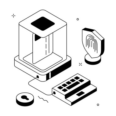 Biyometrik güvenliğin modaya uygun bir taslak biçimi izometrik çizimi