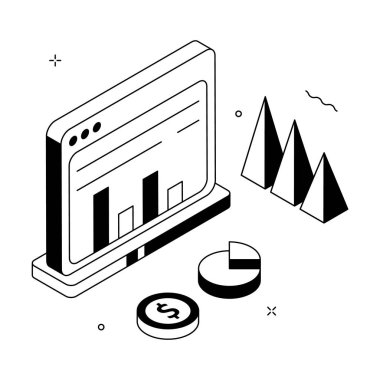 İş veri analizinin modern izometrik çizimi, düzenlenebilir vektör