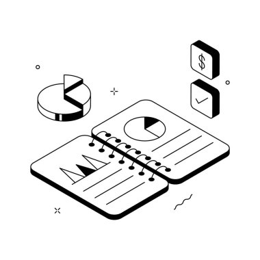 Modern tarzda finansal analizlerin izometrik illüstrasyonunu kullanmaya hazır