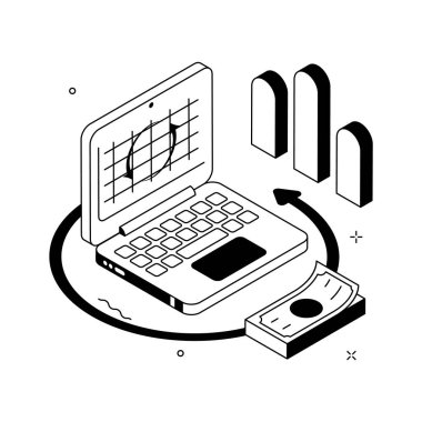 İşte para akışının modern bir izometrik çizimi, düzenlenmesi kolay