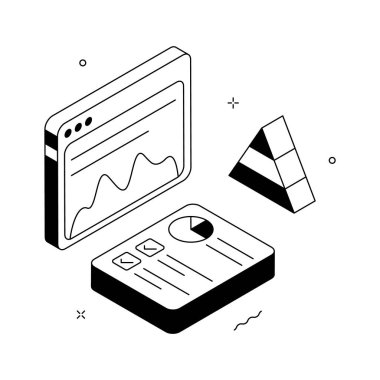 Veri analizinin büyüleyici bir izometrik çizimi, premium vektör