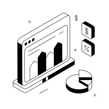 Veri analizinin büyüleyici bir izometrik çizimi, premium vektör