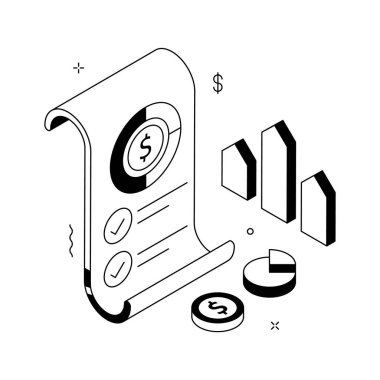 Finansal raporun görsel olarak çekici bir izometrik illüstrasyonu, premium vektör