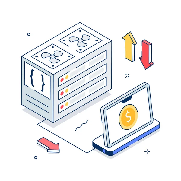 Modern fintech altyapı izometrik illüstrasyon, dijital finans sistemleri ve engelleme ağları