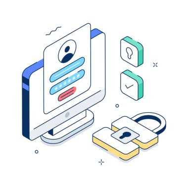 Hesap girişinin düzenlenebilir izometrik çizimi, vektör kullanmaya hazır