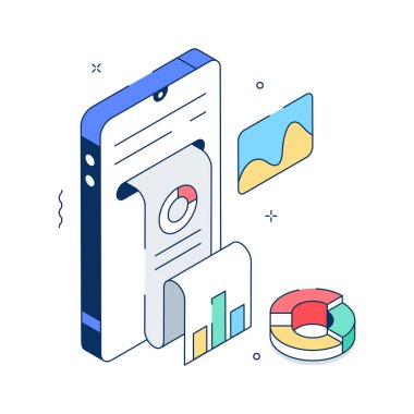 Taşınabilir veri raporunun kullanışlı bir izometrik çizimi, vektör kullanmaya hazır