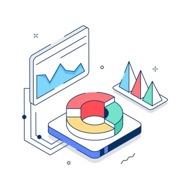 Veri analizi ve premium vektörünün göz alıcı izometrik çizimi