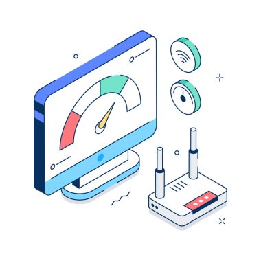 İnternet hız testinin modern izometrik çizimi, vektör kullanmaya hazır
