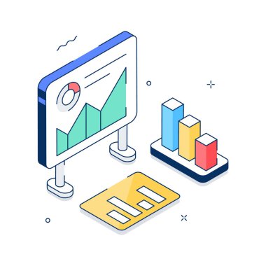 İş sunumunun modern izometrik gösterimi, düzenlenebilir vektör