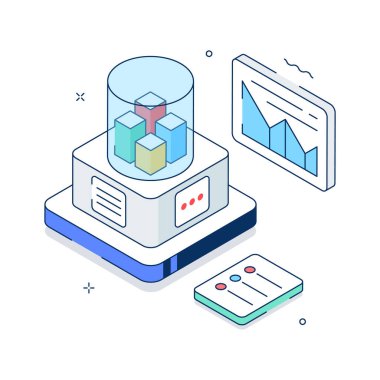 Veri işlemenin birinci derece izometrik çizimi, vektör kullanmaya hazır