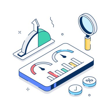 Ticari denetimin görsel olarak çekici bir izometrik illüstrasyonu