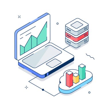 Çevrimiçi veri analizinin bu premium izometrik çizimini yakala