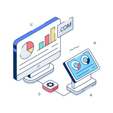 İşte veri içgörülerinin birinci kalite izometrik çizimi, düzenlenebilir vektör