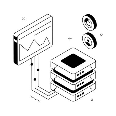 Veritabanı analizinin birinci derece izometrik çizimi, düzenlenebilir vektör