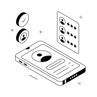 Kullanıcı incelemelerinin izometrik stil illüstrasyonu, müşteri incelemeleri