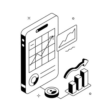 Mobil veri analizinin bu premium izometrik illüstrasyonunu indir