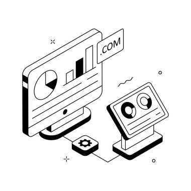 İşte veri içgörülerinin birinci kalite izometrik çizimi, düzenlenebilir vektör