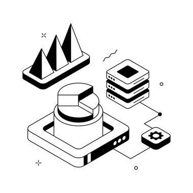 Büyük veri analizinin kullanışlı bir izometrik çizimi, premium vektör