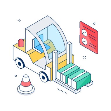 Moda tasarım tarzında iyi tasarlanmış bir forklift izometrik çizimi