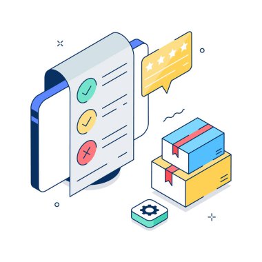 Çevrimiçi sipariş listesi izometrik illüstrasyon, premium vektör