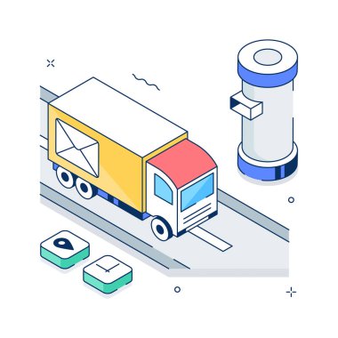 Posta dağıtımının birinci sınıf izometrik çizimi, vektör kullanmaya hazır