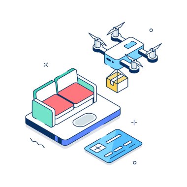 Teslimat hizmetlerinin harika bir izometrik çizimi.