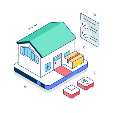 İşte size ev teslimatının modern bir izometrik çizimi, premium vektör.