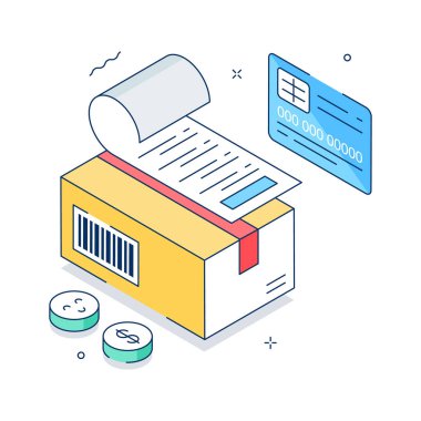 Teslimat faturasının görsel olarak çekici bir izometrik illüstrasyonu