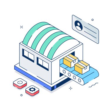 Fabrika otomasyonunun son derece izometrik bir gösterimi, premium vektör