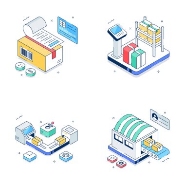Pack of logistics and delivery illustrations in modern isometric style