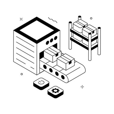 Otomatik depo lojistik sistemlerini temsil eden taşıma bandı illüstrasyonu