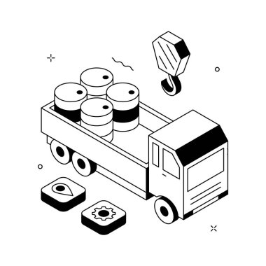 Kargo kamyonu çizimleri arazi taşımacılığını ve lojistik ulaşımı temsil ediyor