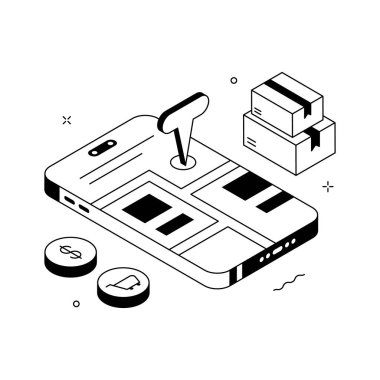Moda tasarım tarzında dağıtım yerinin inanılmaz bir izometrik çizimi