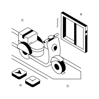 Scooter teslimatının görsel olarak çekici bir izometrik çizimi