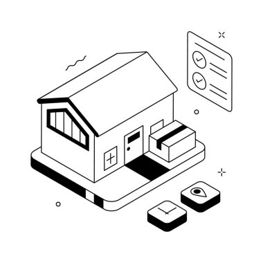 İşte size ev teslimatının modern bir izometrik çizimi, premium vektör.