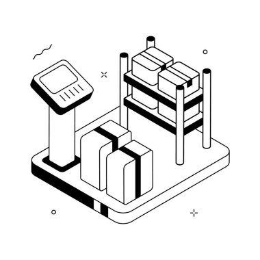 Envanter yönetimi ve stok kontrolünün kullanışlı bir izometrik çizimi