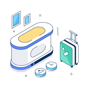 Isometric otel resepsiyonu misafirperverlik ve konaklama konseptleri için illüstrasyon