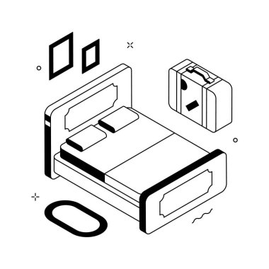 Moda izometrik otel odası illüstrasyonu, premium vektör